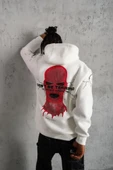 Erkek Maske Baskılı Kapüşonlu Sweat - Beyaz thumbnail 4