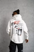 Erkek Ön Arka Baskılı Kapşonlu Sweat - Beyaz thumbnail 4
