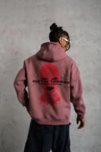 Erkek Maske Baskılı Kapüşonlu Sweat - Gül Kurusu thumbnail 1