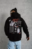 Erkek Ön Arka Baskılı Kapşonlu Sweat - Siyah thumbnail 2