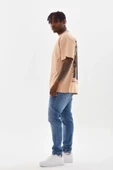 Unisex Baskılı Oversize T-Shirt - Bej thumbnail 4