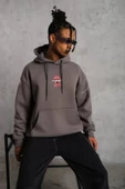 Erkek Maske Baskılı Kapüşonlu Sweat - Gri thumbnail 3