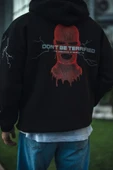 Üç İplik Kapüşonlu Baskılı Oversize SweatShirt- Siyah thumbnail 2