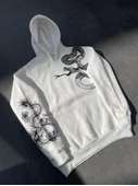 Uzun Kol Kapşonlu Baskılı SweatShirt - Beyaz thumbnail 3