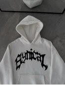 Kışlık Kapşonlu Baskılı Oversize SweatShirt- Beyaz thumbnail 1