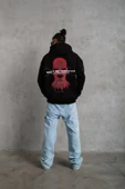 Erkek Maske Baskılı Kapüşonlu Sweat - Siyah thumbnail 4