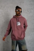 Erkek Ön Arka Baskılı Kapşonlu Sweat - Gül Kurusu thumbnail 3