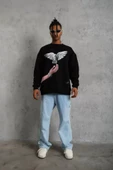 Erkek Güvercin Baskılı Sweatshirt - Siyah thumbnail 2