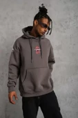 Erkek Maske Baskılı Kapüşonlu Sweat - Gri thumbnail 2