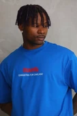 Unisex Baskılı Oversize T-Shirt - Mavi thumbnail 3