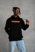 Erkek Armalı Baskılı Kapüşonlu Sweatshirt - Siyah thumbnail 2