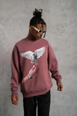 Erkek Güvercin Baskılı Sweatshirt - Gül Kurusu thumbnail 3
