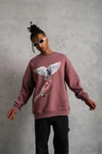 Erkek Güvercin Baskılı Sweatshirt - Gül Kurusu thumbnail 4