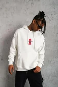 Erkek Maske Baskılı Kapüşonlu Sweat - Beyaz thumbnail 3
