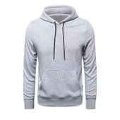Erkek Uzun Kol Kapşonlu Basic Sweatshirt Hoodie - Gri thumbnail 2