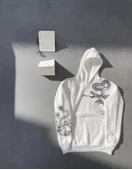 Uzun Kol Kapşonlu Baskılı SweatShirt - Beyaz thumbnail 2