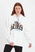DANKES Baskılı Kapüşonlu Sweat - Beyaz thumbnail 1
