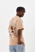 Unisex Baskılı Oversize T-Shirt - Bej thumbnail 4