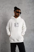 Erkek Ön Arka Baskılı Kapşonlu Sweat - Beyaz thumbnail 1
