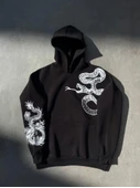Uzun Kol Kapşonlu Baskılı SweatShirt - Siyah thumbnail 1