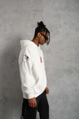Erkek Maske Baskılı Kapüşonlu Sweat - Beyaz thumbnail 2