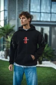 Üç İplik Kapüşonlu Baskılı Oversize SweatShirt- Siyah thumbnail 3