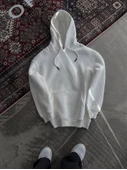 Kapşonlu Üç İplik Penye Basic SweatShirt - Beyaz thumbnail 2