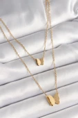 316L Çelik Gold Renk 2'Li Simli Model Kadın Kolye thumbnail 1