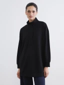 LCW Modest Siyah Soft Touch Oversize Kadın Sweatshirt Tunik thumbnail 1