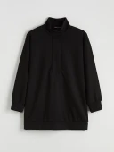 LCW Modest Siyah Soft Touch Oversize Kadın Sweatshirt Tunik thumbnail 5