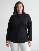 LCW Modest Siyah Soft Touch Oversize Kadın Sweatshirt Tunik thumbnail 2