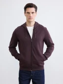 LCWAIKIKI Basic Mürdüm Kapüşonlu Erkek Fermuarlı Sweatshirt thumbnail 1