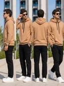 Erkek Bej Kapşonlu Sweatshirt thumbnail 4