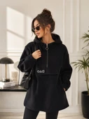 Kadın Siyah Kapşonlu Polar Sweatshirt thumbnail 1