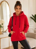Kadın Kırmızı Kapşonlu Sweatshirt thumbnail 1