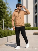 Erkek Bej Kapşonlu Sweatshirt thumbnail 1