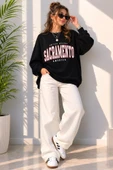 Kadın Siyah Bisiklet Yaka Sweatshirt thumbnail 1