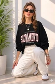 Kadın Siyah Bisiklet Yaka Sweatshirt thumbnail 2