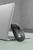 Şeffaf Çift Modlu Fare Bluetooth 5.2 + 2.4G Kablosuz Mouse TM23 Siyah thumbnail 5