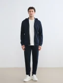 LCWAIKIKI Basic Lacivert Kapüşonlu Erkek Fermuarlı Sweatshirt thumbnail 3