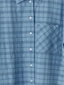 LCW Modest Mavi Ekose Oversize Kadın Gömlek thumbnail 5