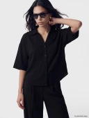 LCW Vision Siyah Oversize Poplin Kadın Gömlek thumbnail 1