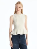 LCW Vision Bej Bisiklet Yaka Peplum Bluz thumbnail 1