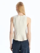 LCW Vision Bej Bisiklet Yaka Peplum Bluz thumbnail 4