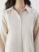 LCW Modest Bej Oversize Müslin Kadın Gömlek thumbnail 3