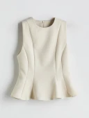LCW Vision Bej Bisiklet Yaka Peplum Bluz thumbnail 5