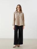 LCW Modest Bej Oversize Poplin Kadın Gömlek Tunik thumbnail 2