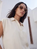 LCW STUDIO Bej Gömlek Yaka Modal Karışımlı Bluz thumbnail 1