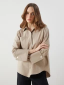 LCW Modest Bej Oversize Poplin Kadın Gömlek Tunik thumbnail 1