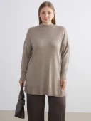 LCW Modest Bej Dik Yaka Kadın Triko Tunik thumbnail 2